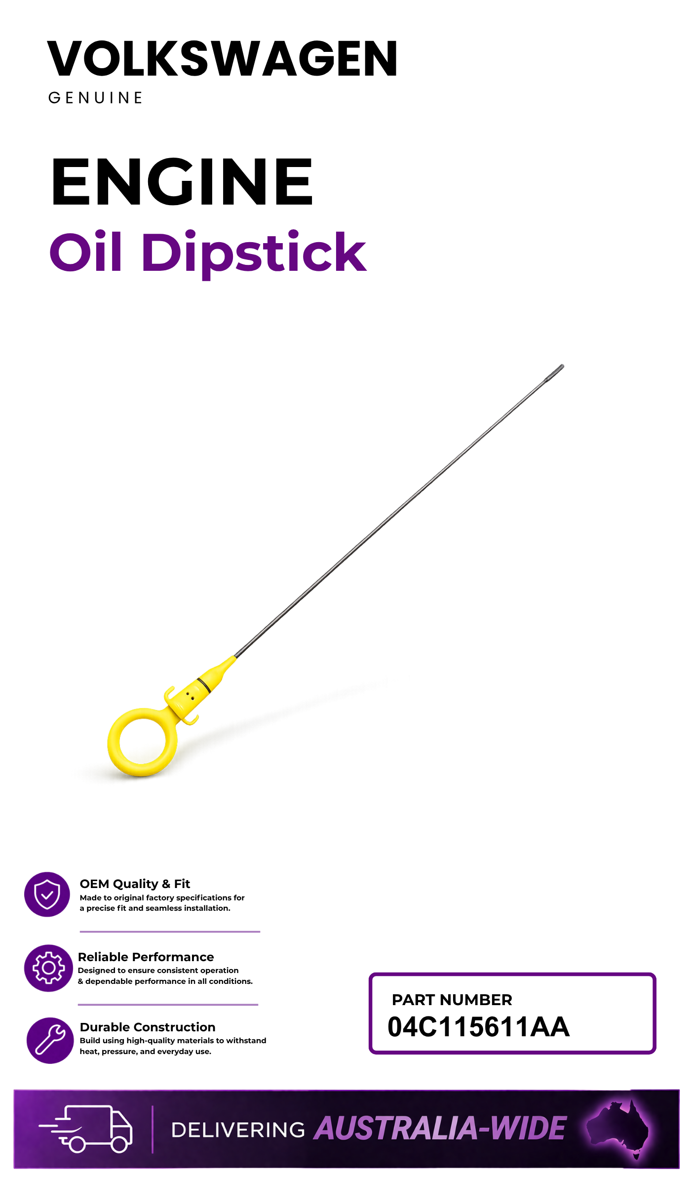 Genuine Volkswagen Engine Oil Dipstick P# 04C115611AA