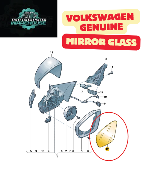 Genuine VW Mirror Glass Right P# 2GB857522D – Suits Polo AW / T-Cross / Taigo