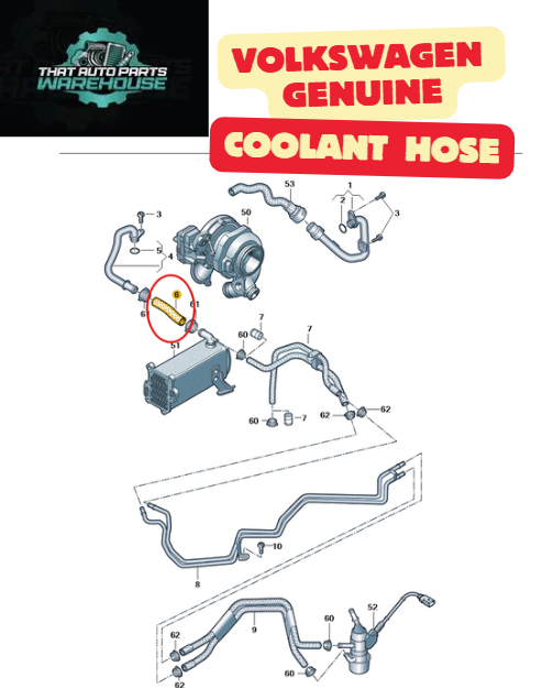 Genuine Volkswagen Coolant Hose P# 059121054G – Suits TDI V6 Engines