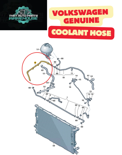 Genuine Volkswagen Coolant Hose P# 2H0121444F – Suits Amarok V6 3.0L TDI