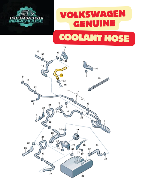 Genuine Volkswagen Coolant Hose P# 2H2121073C – 2.0L Bi-Turbo Diesel