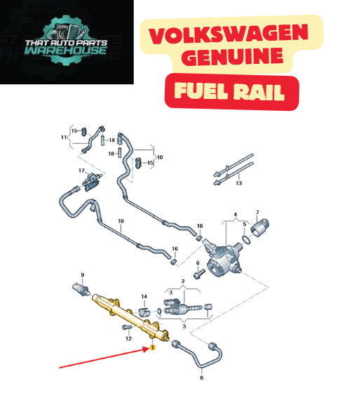Genuine Volkswagen Fuel Rail P# 04E133320D – Golf 1.4L TSI