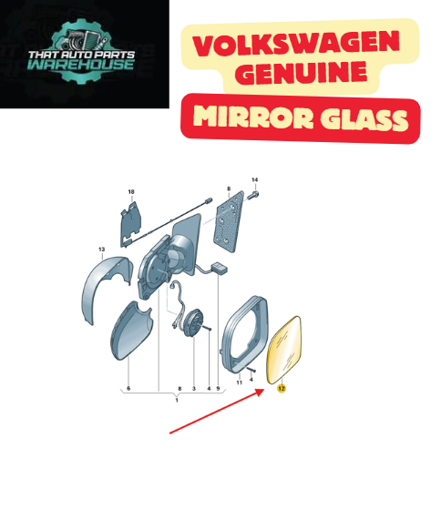 Genuine Volkswagen Left Mirror Glass P# 7H2857521N – Passenger Side